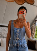 Lace Zip Denim Corset Top