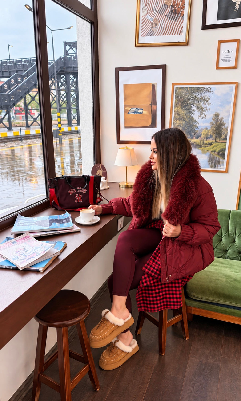 Milano Kürk Detaylı Bordo Mont