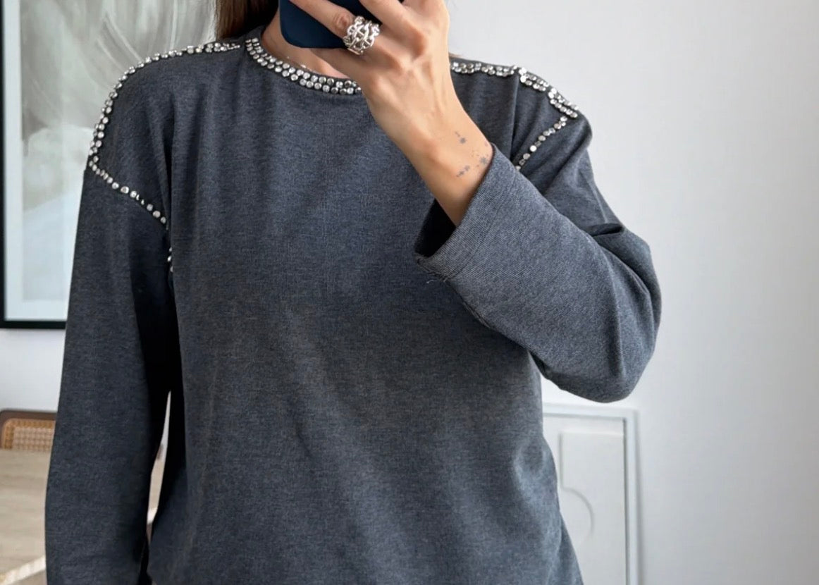 Taş Detaylı Basic Sweat