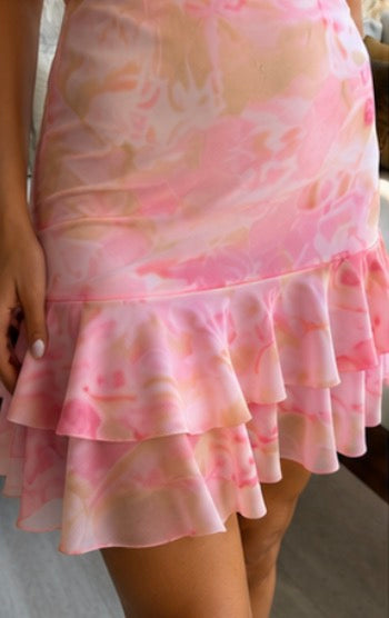 Rose Fırfırlı Mini Elbise