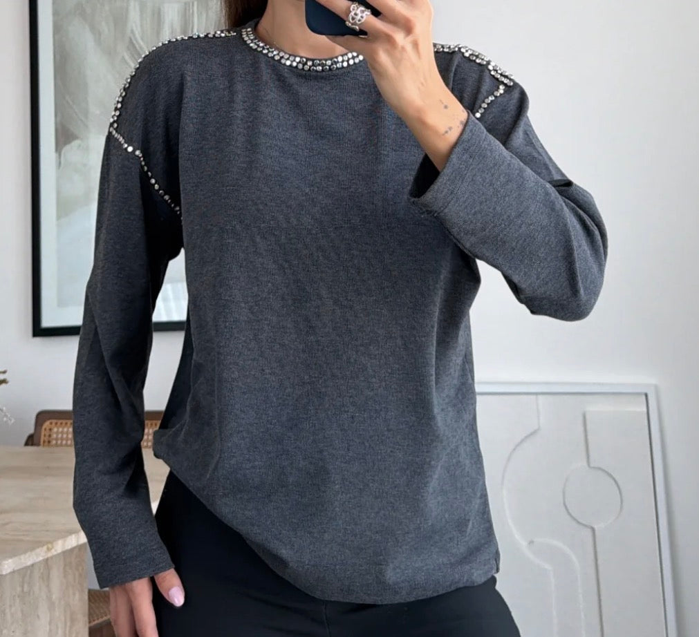 Taş Detaylı Basic Sweat